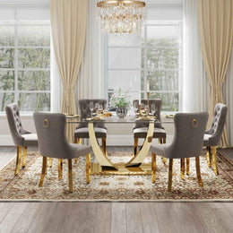 Kazandra 6 - Person Pedestal Dining Set (Gray)