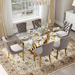 Kazandra 6 - Person Pedestal Dining Set (Gray)