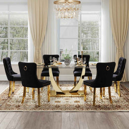Kazandra 6 - Person Pedestal Dining Set (Black)