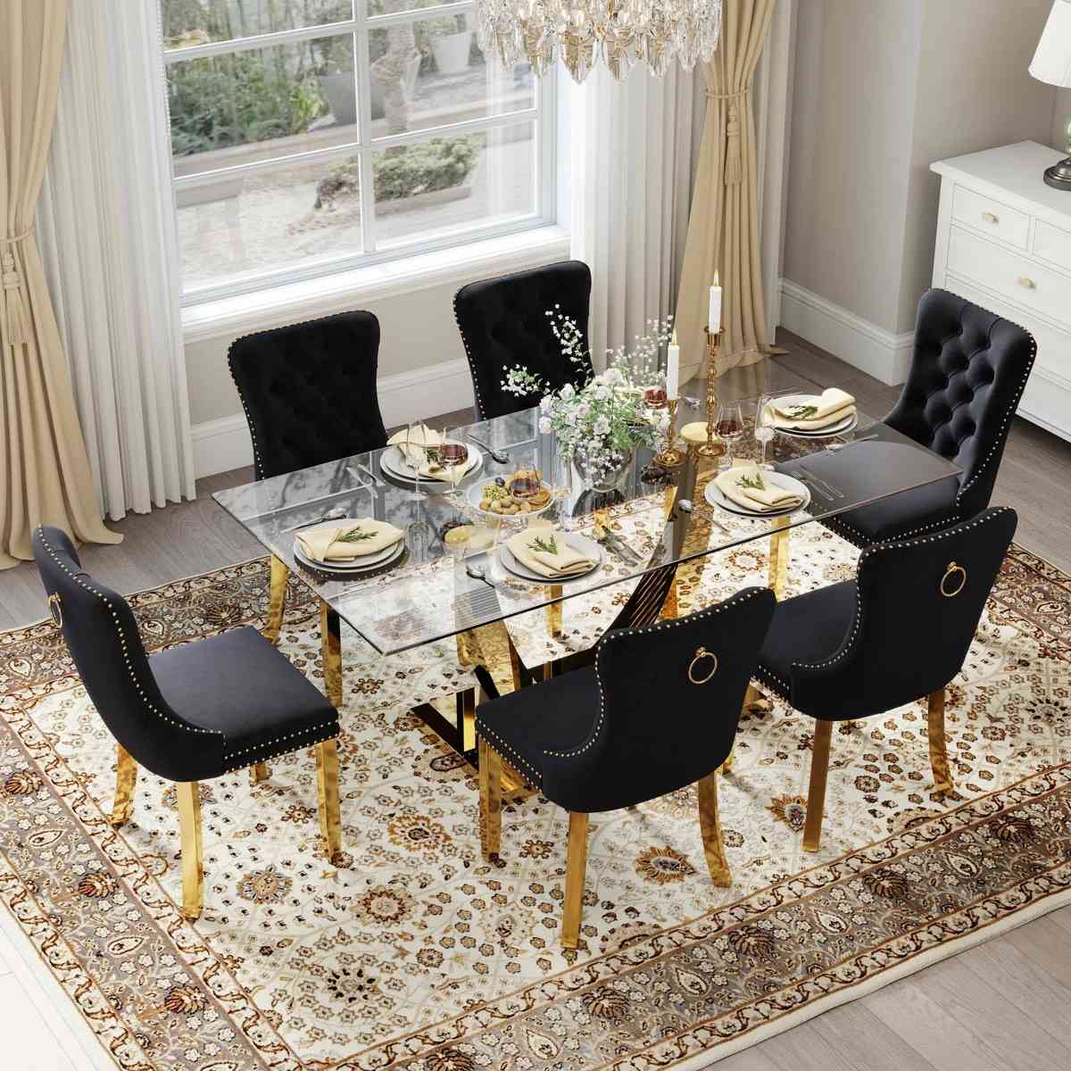 Kazandra 6 - Person Pedestal Dining Set (Black)