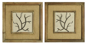 Metal Sticks On Fabric/Burlap In Wood Frame Mixed Media