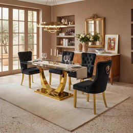 Modern 63" Rectangular Tempered Glass Dining Set with Pedestal Base and Tufted Velvet Chairs (Black)