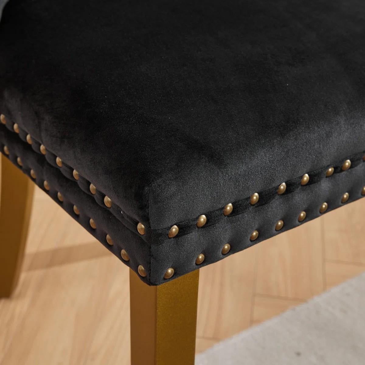 Modern 63" Rectangular Tempered Glass Dining Set with Pedestal Base and Tufted Velvet Chairs (Black)