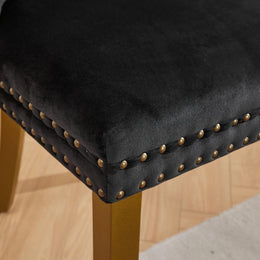 Modern 63" Rectangular Tempered Glass Dining Set with Pedestal Base and Tufted Velvet Chairs (Black)