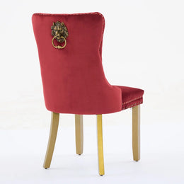 Modern 63" Rectangular Tempered Glass Dining Set with Pedestal Base and Tufted Velvet Chairs (Red)