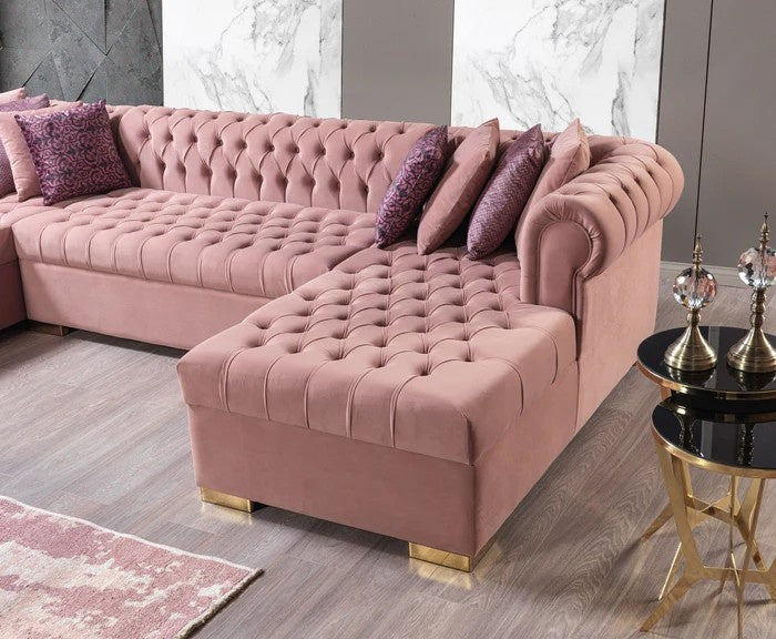 Lauren Pink Velvet Double Chaise 136" Sectional