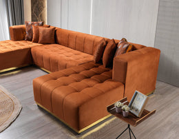 Elisha Orange Velvet Double Chaise