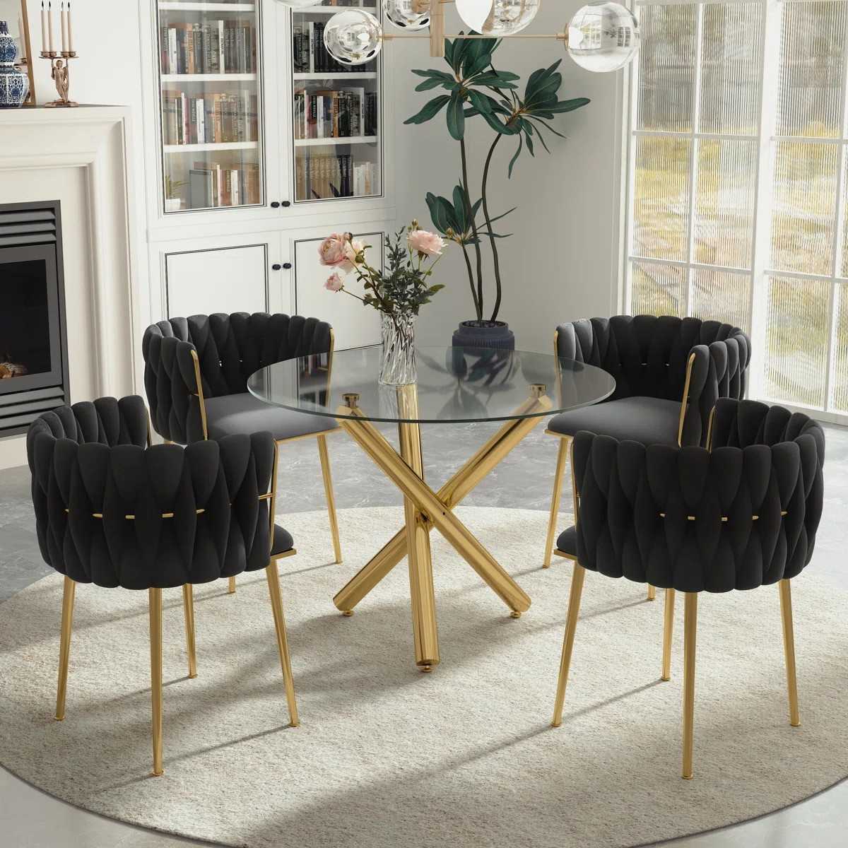 Raykwan 4 - Person Three Leg Dining Set (Black)
