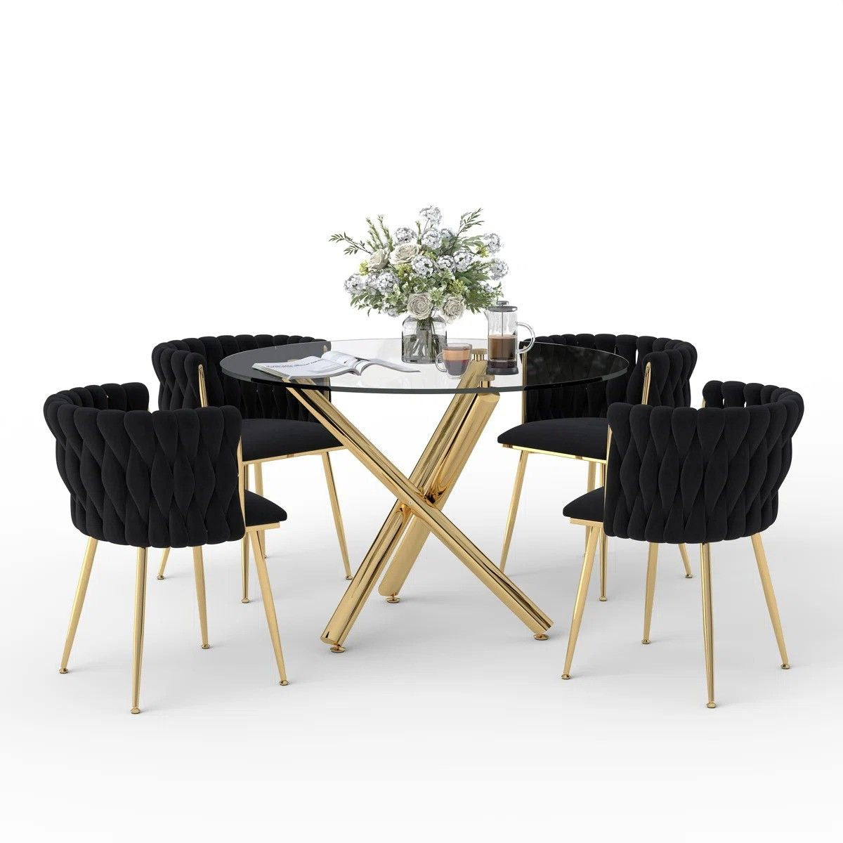 Raykwan 4 - Person Three Leg Dining Set (Black)