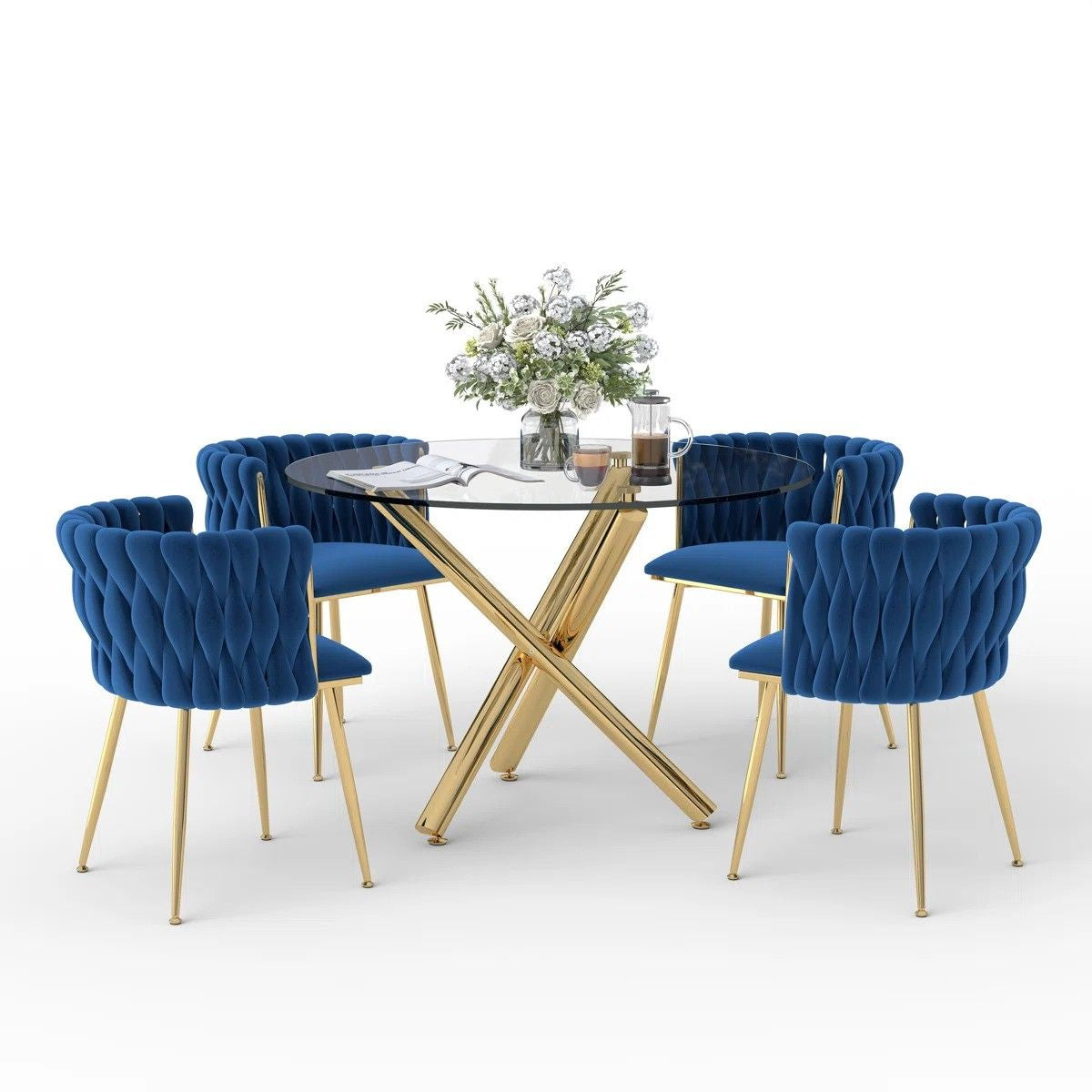 Raykwan 4 - Person Three Leg Dining Set (Navy)