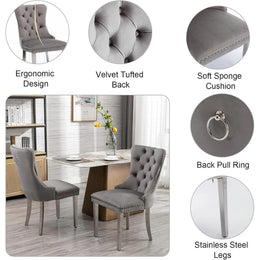 Round Dining Table Set, White Marble Dining Table & Velvet Dining Chairs with Stainless Steel Pedestal, 45" Dining Room Table and Chairs Set, Luxury Dining Table Set (Gray/Silver)