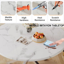 Round Dining Table Set, White Marble Dining Table & Velvet Dining Chairs with Stainless Steel Pedestal, 45" Dining Room Table and Chairs Set, Luxury Dining Table Set (Black/Silver)