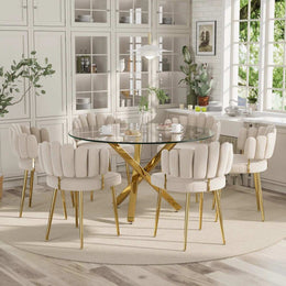Round Glass Dining Set for 6 (White)