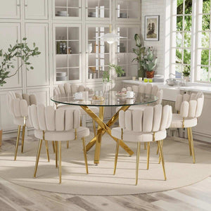 Round Glass Dining Set for 6 (White)