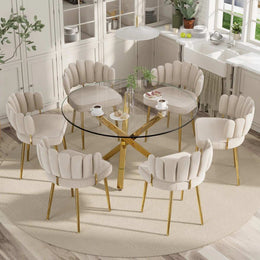 Round Glass Dining Set for 6 (White)