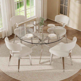 Round Glass Pedestal Dining Set (White)