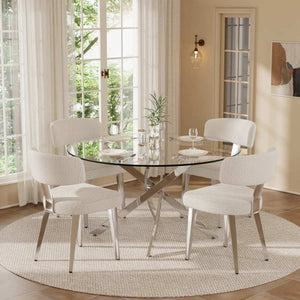Round Glass Pedestal Dining Set (White)