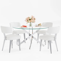 Round Glass Pedestal Dining Set (White)