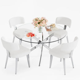 Round Glass Pedestal Dining Set (White)