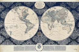 Blue Map Of The Worldelizabethmedley (Small) Giclee Canvas