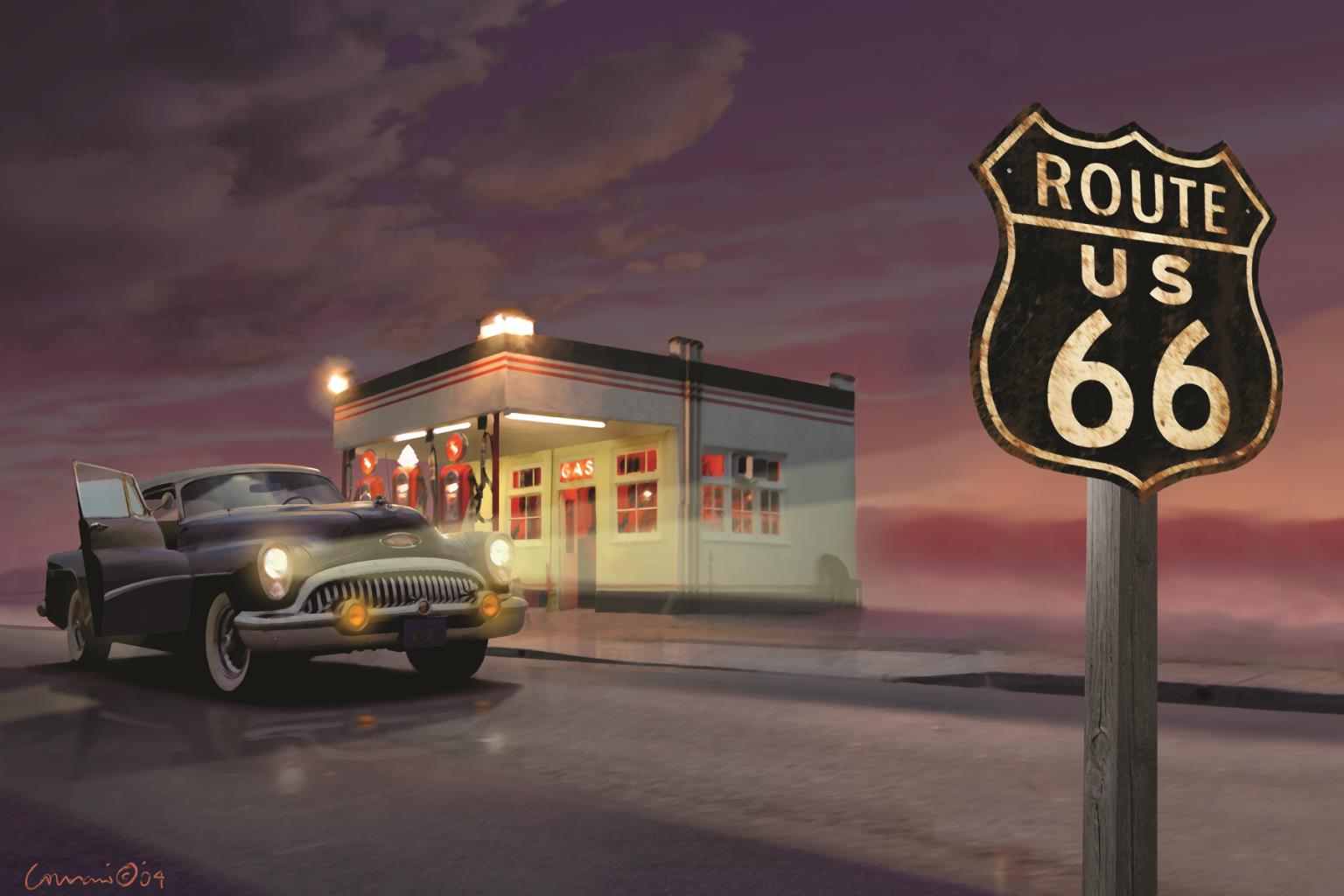 Route 66 By Yellow CafÃ© (Small) Giclee Canvas