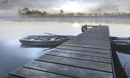 Misty Morning Pier By Mike Calascibetta (Small) Giclee Canvas