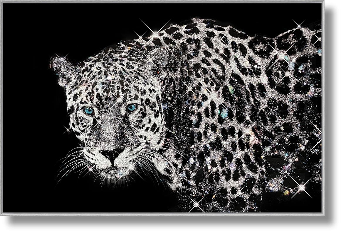 Glossy Framed Leopard W/ Rocks Mixed Media