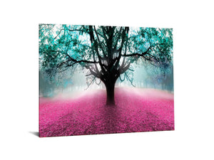 Temp Glass W/Foil - Green Tree W/Pink Leaves Tempered Glass