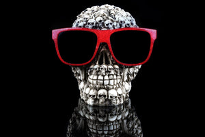 Tempered Glass W/Foil & Rhinestones - Skulls On Skulls Tempered Glass
