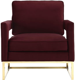 Avery Maroon Velvet Chair With Polished Gold Base