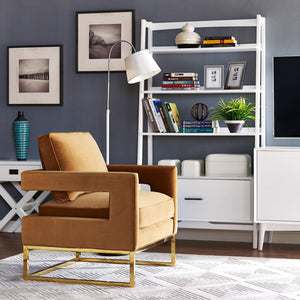 Avery Cognac Velvet Chair With Polished Gold Base - UK