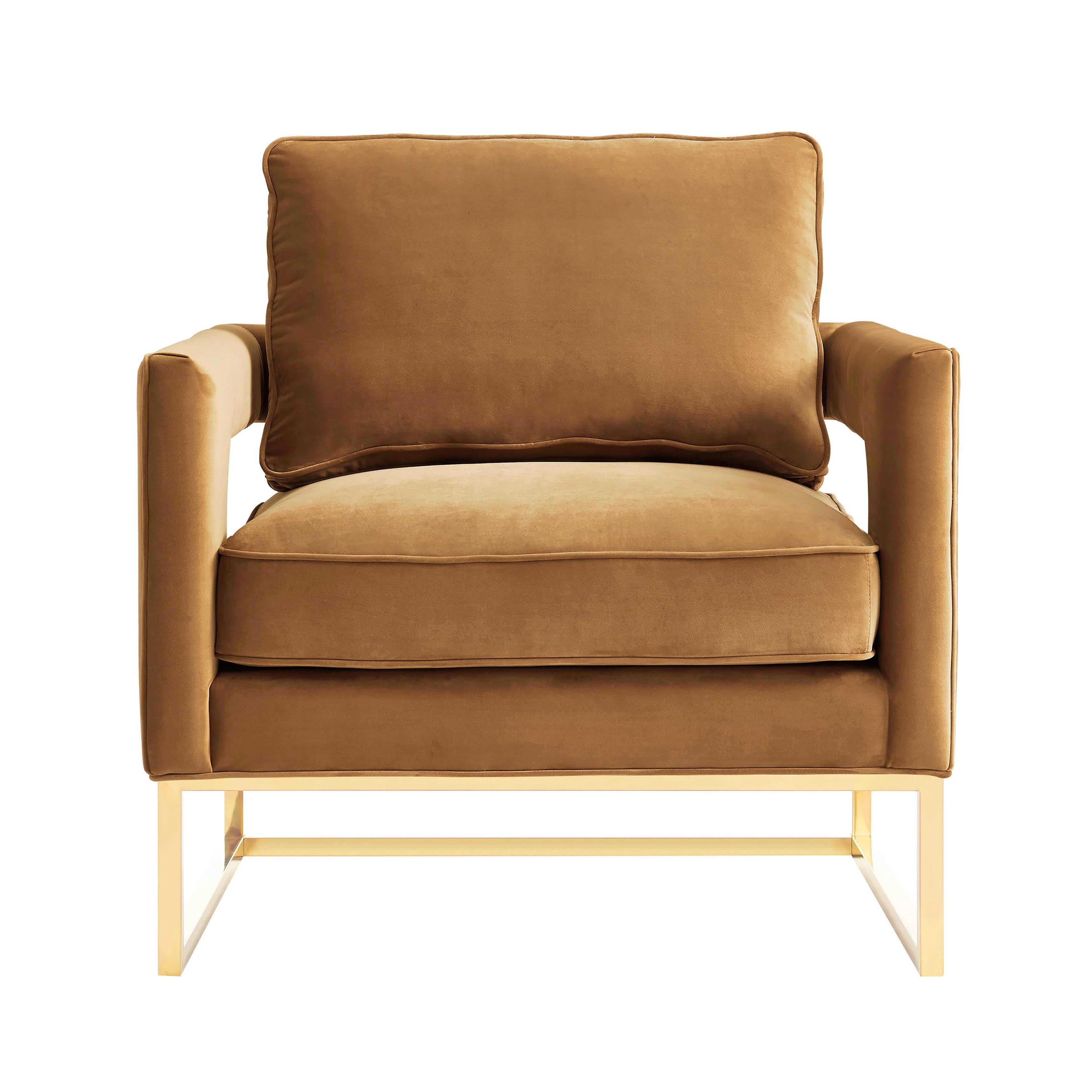 Avery Cognac Velvet Chair With Polished Gold Base - UK