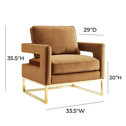Avery Cognac Velvet Chair With Polished Gold Base - UK