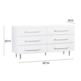 Trident White 6 Drawer Dresser - UK