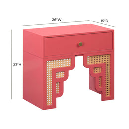 Suzie Coral Pink & Rattan Nightstand - UK