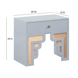 Suzie Pastel Blue & Rattan Nightstand - UK