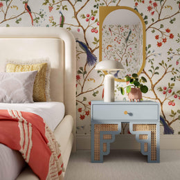 Suzie Pastel Blue & Rattan Nightstand - UK