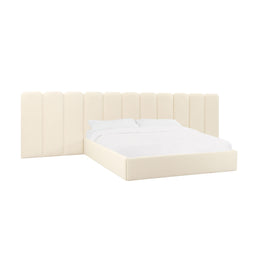 Palani Cream Velvet Queen Bed with Wings