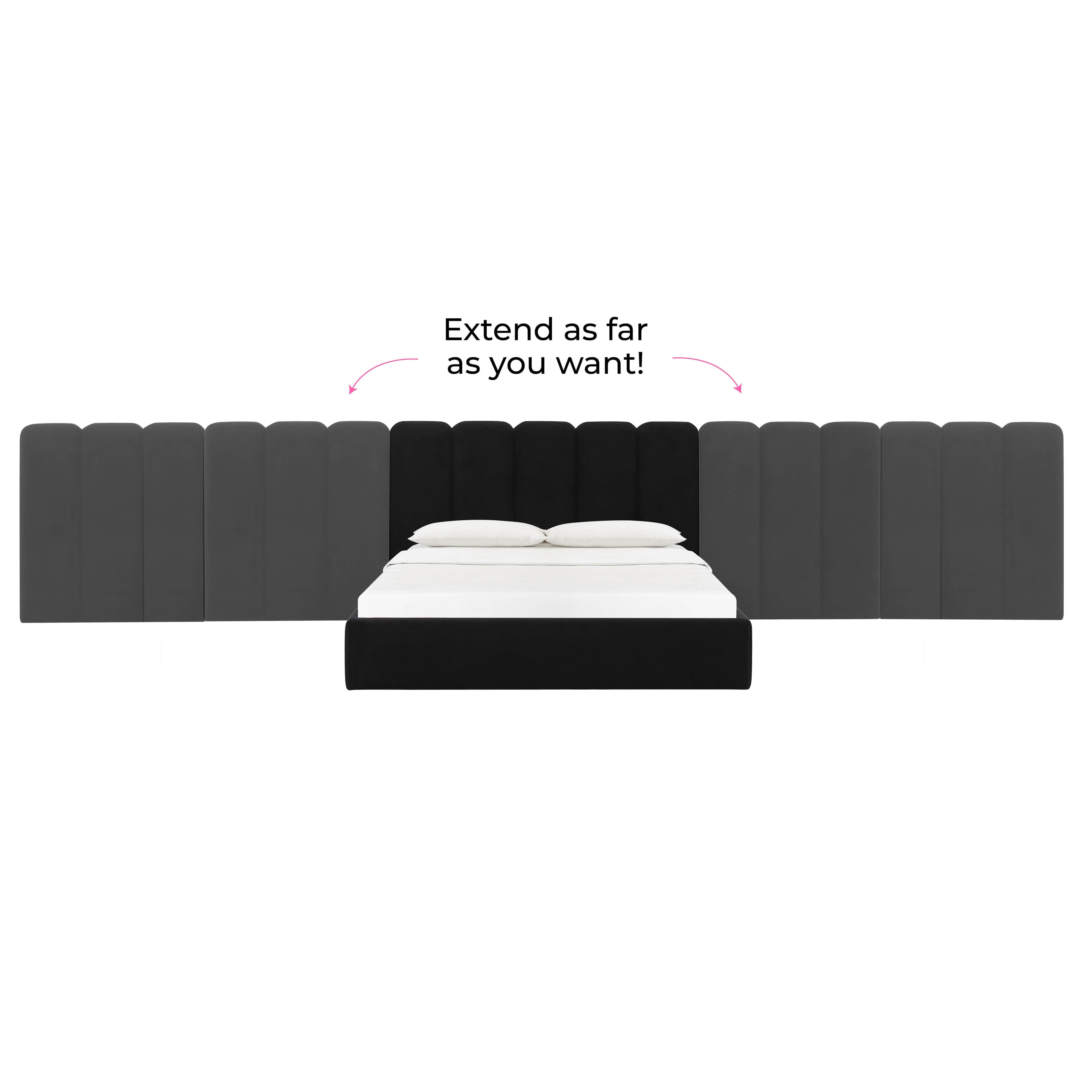 Palani Black Velvet King Bed with Wings