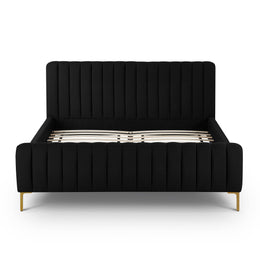 Angela Black Upcycled Linen Queen Bed