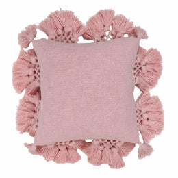 Stone Washed Blush Pink Cotton Tasseled Pillow