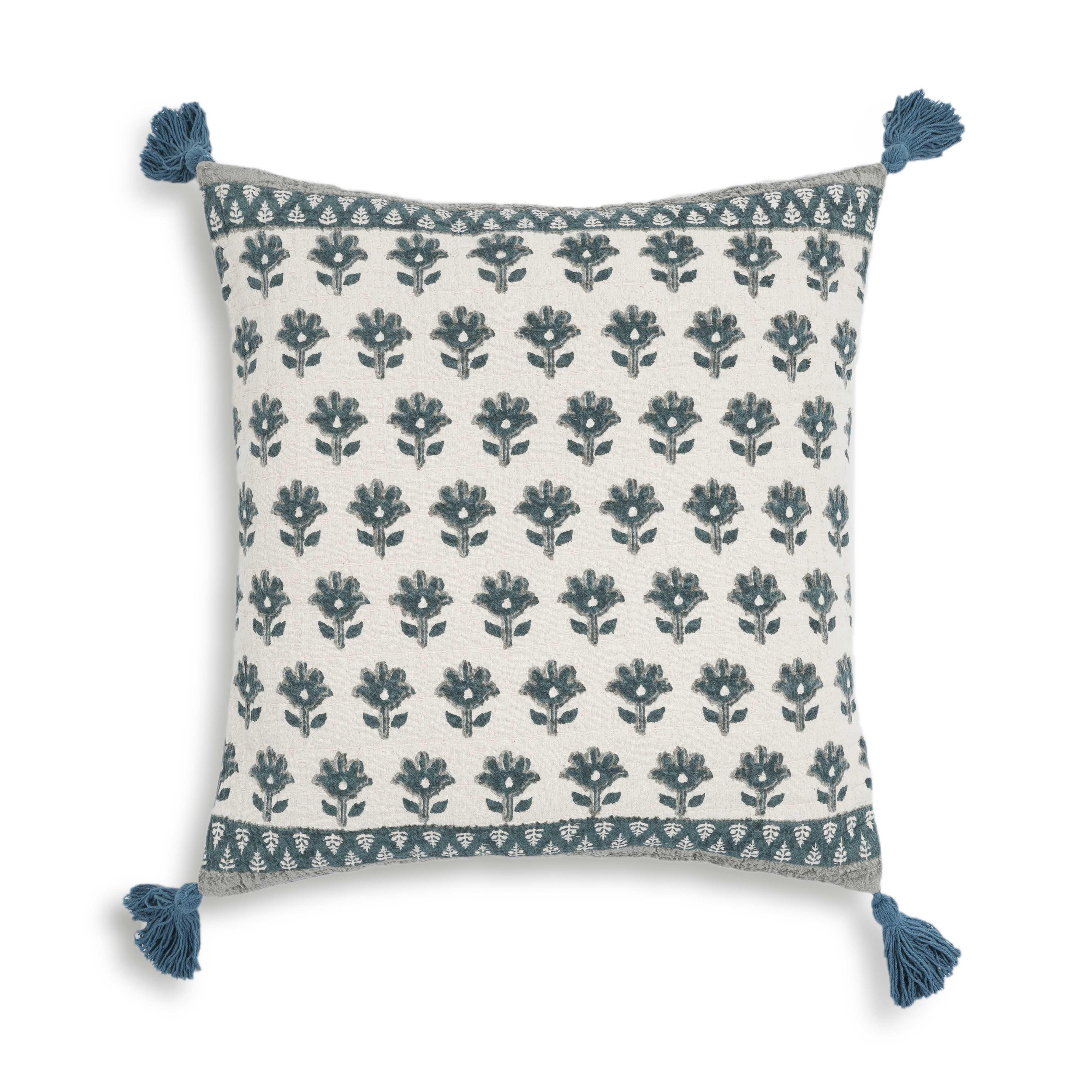 Blossom Printed Cotton Tassel Accent Cushion - COVER