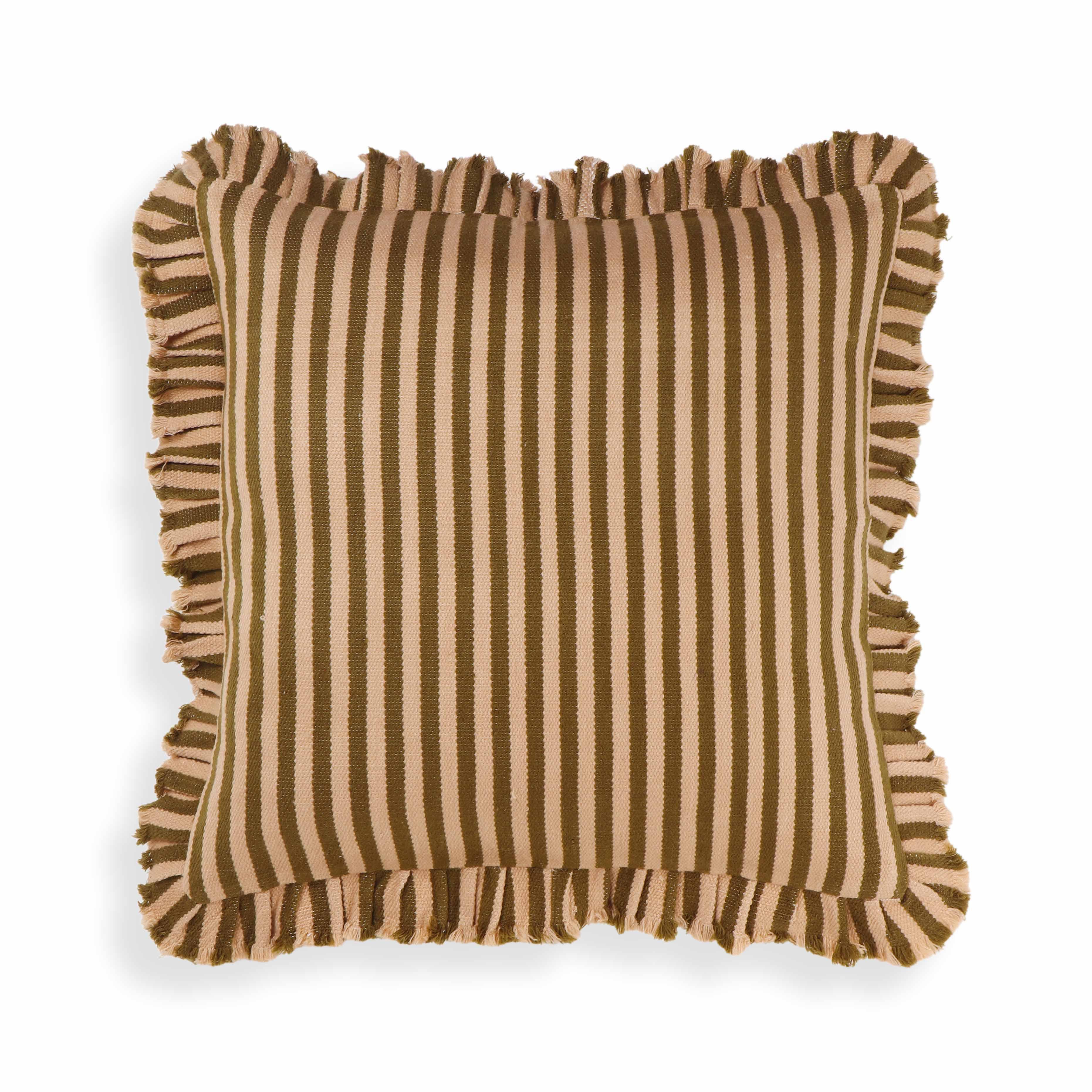 Alessia Taupe Striped Ruffle 20" Square Accent Pillow - COVER