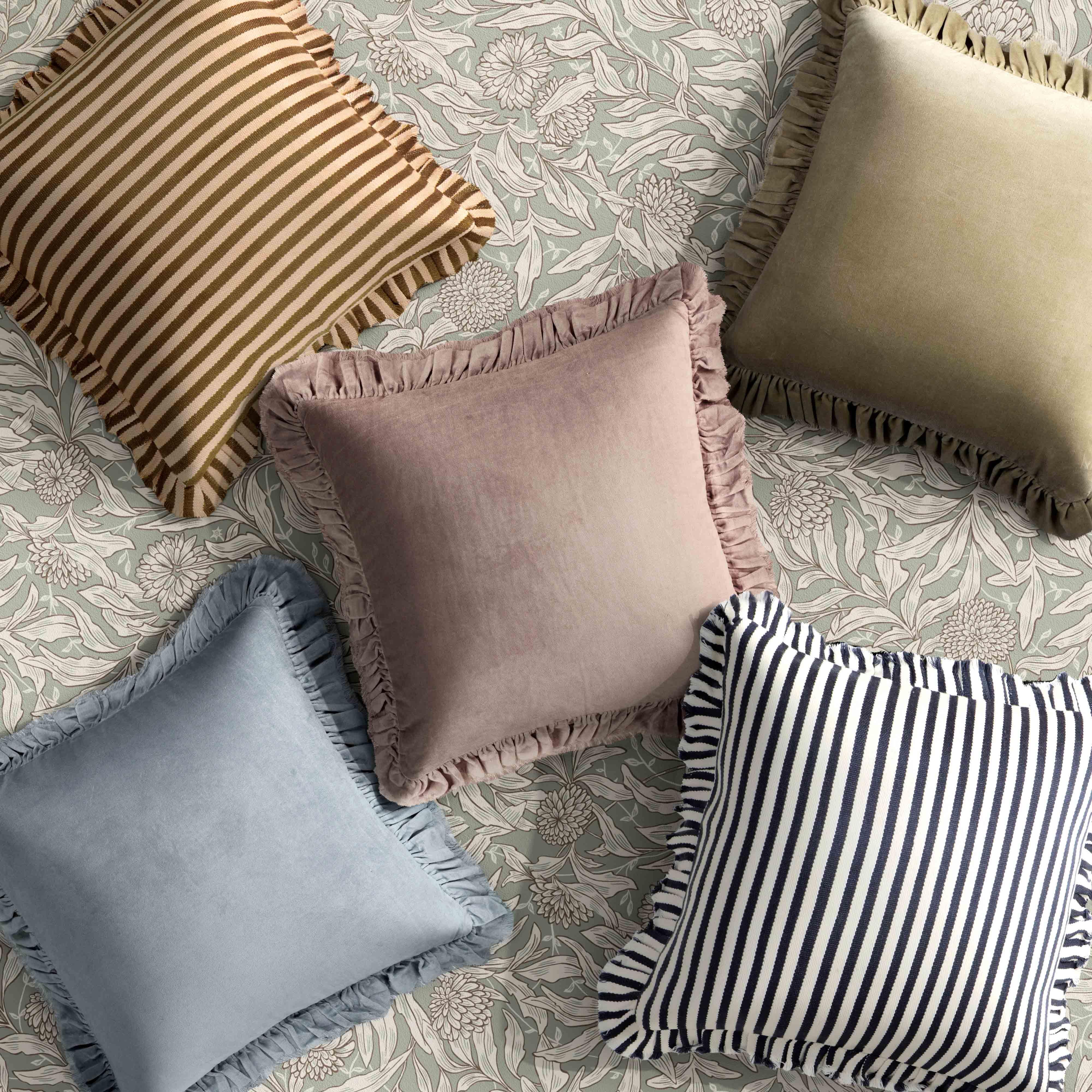 Alessia Taupe Striped Ruffle 20" Square Accent Pillow - COVER