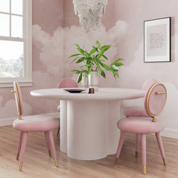 Elika White Faux Plaster Round Dining Table - UK