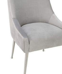 Beatrix Pleated Light Grey Velvet Side Chair - Silver Legs