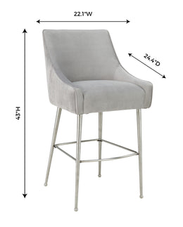 Beatrix Pleated Light Grey Velvet Bar Stool