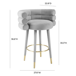 Betty Grey Velvet Barstool - UK