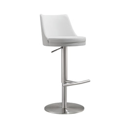 Reagan White Performance Vegan Leather and Silver Adjustable Stool
