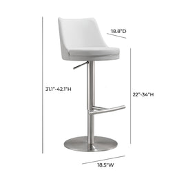 Reagan White Performance Vegan Leather and Silver Adjustable Stool